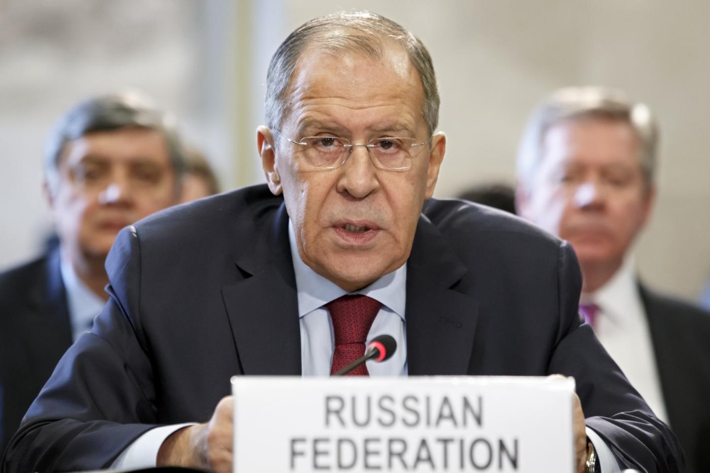 GENEVA, Nov. 28, 2018 (Xinhua) -- Russian Foreign Minister Sergey Lavrov (front) delivers a speech during the Geneva Conference on Afghanistan at the European headquarters of the United Nations in Geneva, Switzerland, Nov. 28, 2018. A top Afghan security official said that a conference that ended here Wednesday has put a renewed focus on a peace process owned and led by those in the country, and now it is up to Taliban to come forward and play a constructive role. (Xinhua/POOL/Salvatore Di Nolfi/IANS) by . 